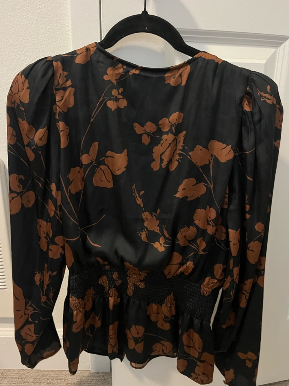 Banana Republic Black Satin Blouse with Brown Floral Print - Picture 3 of 3